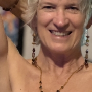 Tammy wearing her hand-crafted jewelry