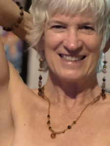 Tammy wearing her hand-crafted jewelry