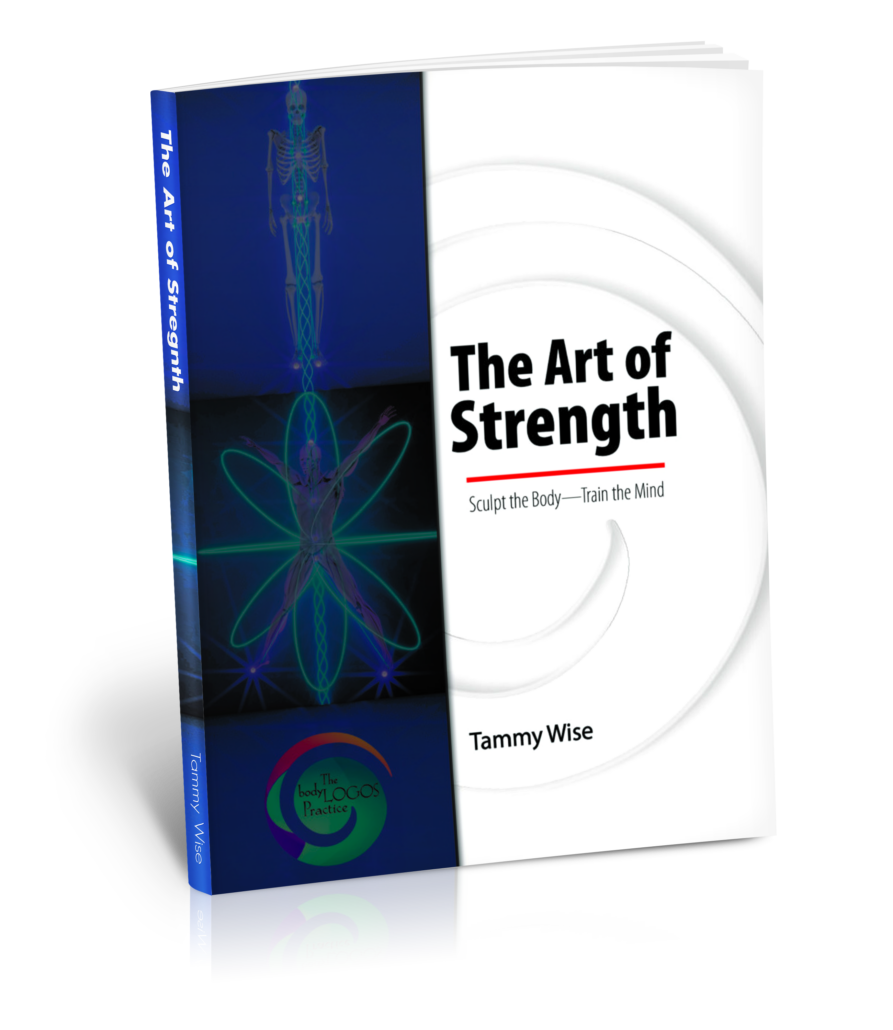 3D book cover titled The Art of Strength with a white circular design on the right and blue spine, author Tammy Wise (front view).